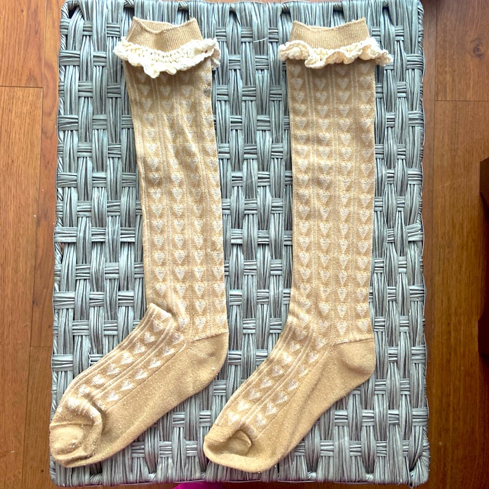 Above the Knee Ruffle Heart Socks